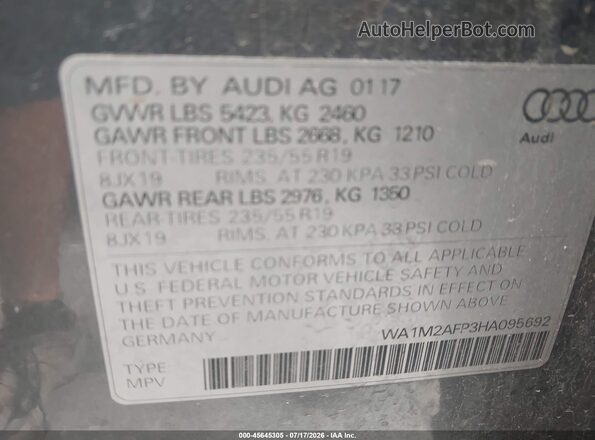 WA1M2AFP3HA095692 2017 AUDI Q5 Gray Engine compartment view
