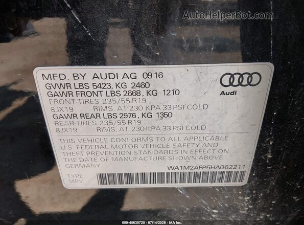 WA1M2AFP5HA062211 2017 AUDI Q5 Black Շարժիչի բաժամունքի տեսք