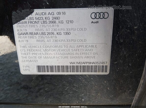 WA1M2AFP9HA052457 2017 AUDI Q5 Black Շարժիչի բաժամունքի տեսք