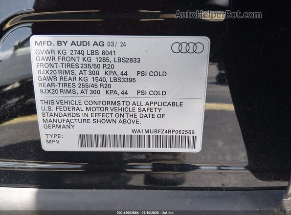 WA1MUBFZ4RP062569 2024 AUDI Q4 Black Շարժիչի բաժամունքի տեսք