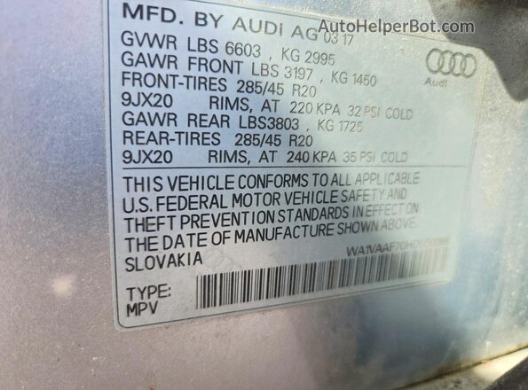 WA1VAAF70HD050098 2017 AUDI Q7 Silver სალონის 360-გრადუსიანი ხედი