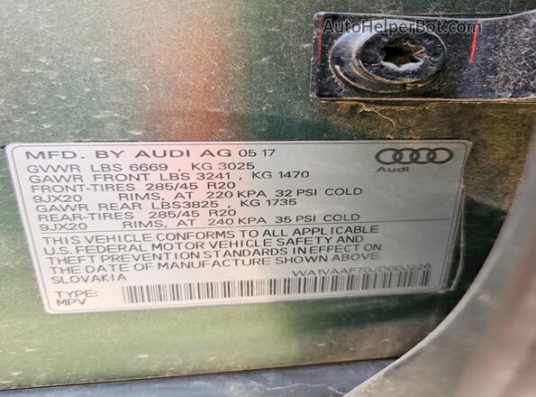 WA1VAAF70JD000226 2018 AUDI Q7 Green Вид наклейки з VIN-кодом