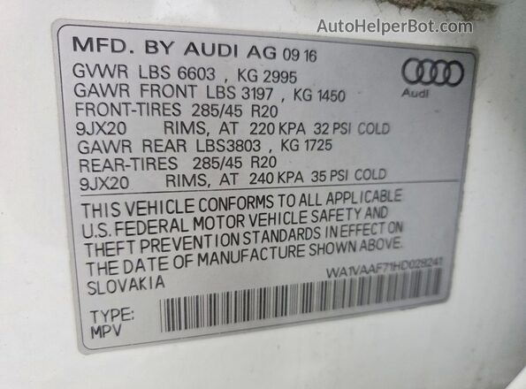 WA1VAAF71HD028241 2017 AUDI Q7 White Vista interior de 360 grados