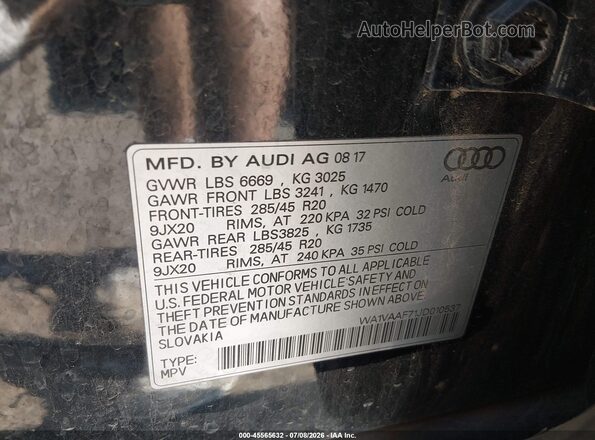 WA1VAAF71JD010537 2018 AUDI Q7 Black Widok komory silnika