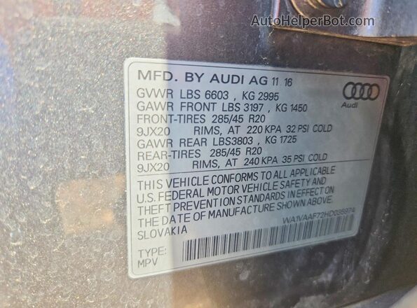 WA1VAAF72HD035974 2017 AUDI Q7 Gray VIN sticker view