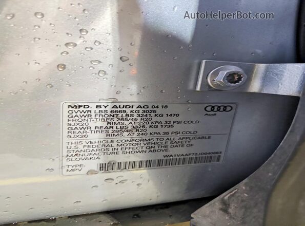 WA1VAAF72JD040663 2018 AUDI Q7 Серебряный Вид наклейки с VIN-кодом