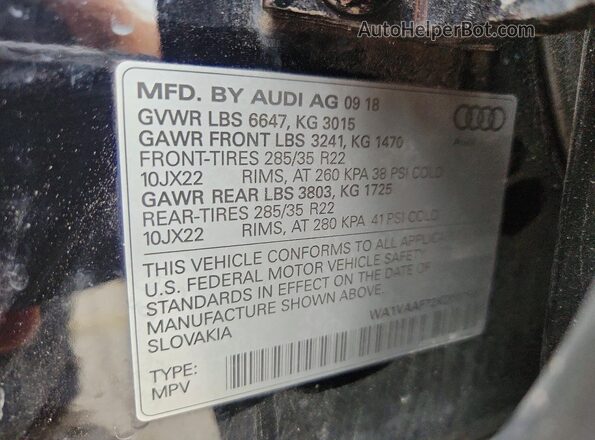 WA1VAAF72KD007597 2019 AUDI Q7 Black Вид наклейки з VIN-кодом