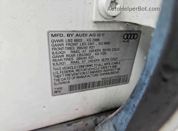 WA1VAAF73HD046935 2017 AUDI Q7 White VIN կոդի պիտակի տեսք