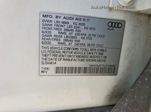 WA1VAAF73JD016906 2018 AUDI Q7 Белый Панорамный вид салона 360°