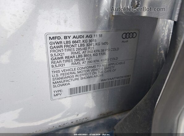 WA1VAAF74KD018391 2019 AUDI Q7 Silver Вид підкапотного простору