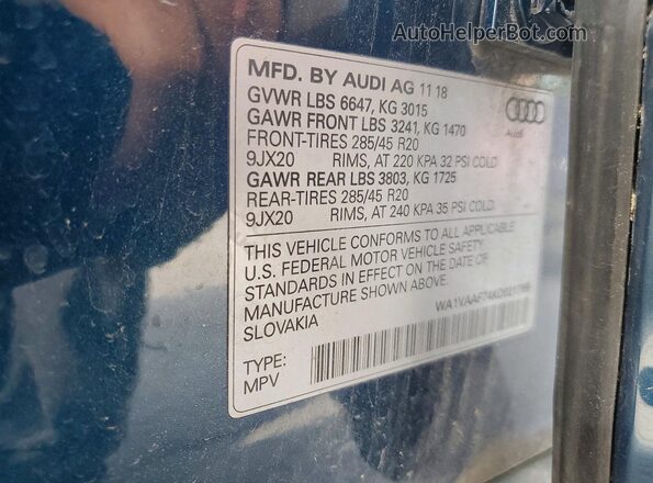 WA1VAAF74KD021789 2019 AUDI Q7 Blue Панорамний вид салону 360°