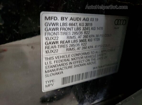 WA1VAAF74KD040018 2019 AUDI Q7 Black VIN sticker view