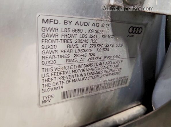 WA1VAAF75JD018074 2018 AUDI Q7 Gray VIN կոդի պիտակի տեսք