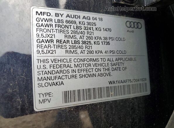 WA1VAAF75JD041628 2018 AUDI Q7 Black VIN կոդի պիտակի տեսք
