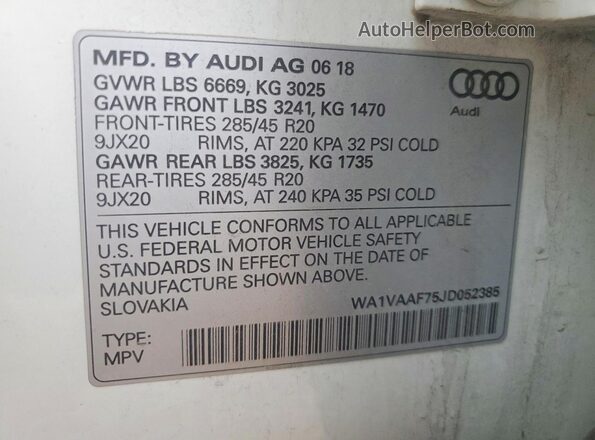 WA1VAAF75JD052385 2018 AUDI Q7 White სალონის 360-გრადუსიანი ხედი