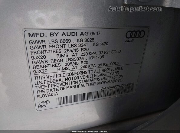 WA1VAAF76JD000800 2018 AUDI Q7 Серебряный Вид подкапотного пространства