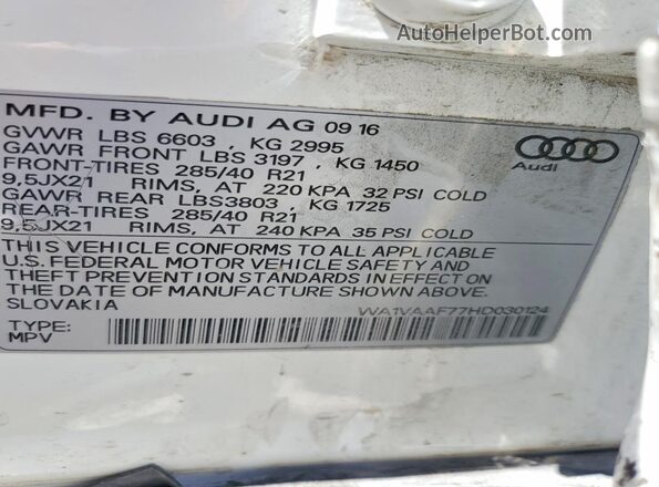 WA1VAAF77HD030124 2017 AUDI Q7 White 360 interior view