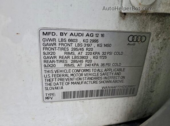 WA1VAAF77HD039907 2017 AUDI Q7 White Widok naklejki z numerem VIN