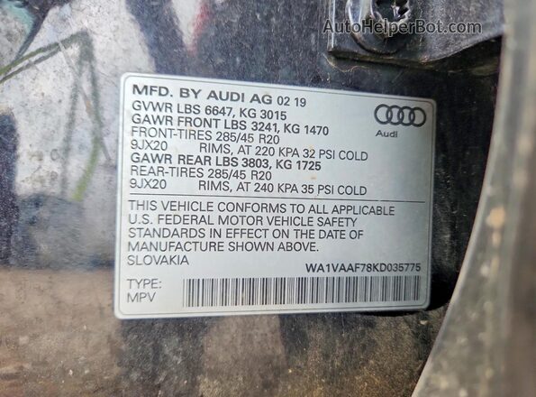 WA1VAAF78KD035775 2019 AUDI Q7 Black Vista del compartimento del motor