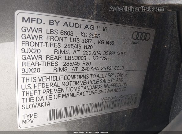 WA1VAAF79HD038709 2017 AUDI Q7 Beige Շարժիչի բաժամունքի տեսք
