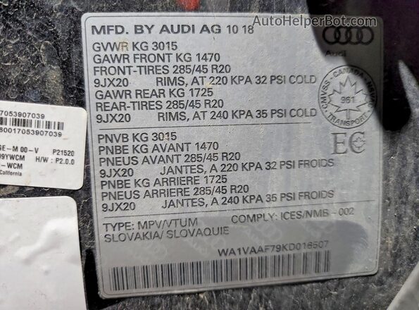 WA1VAAF79KD016507 2019 AUDI Q7 Black 360 interior view