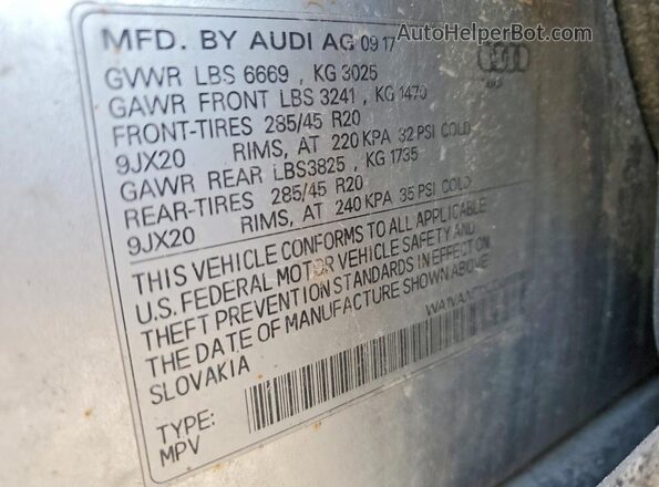WA1VAAF7XJD011718 2018 AUDI Q7 Серебряный Вид наклейки с VIN-кодом