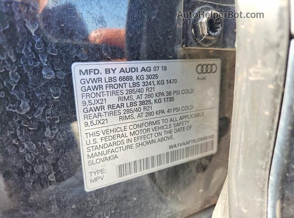 WA1VAAF7XJD055153 2018 AUDI Q7 Black Widok wnętrza 360 stopni