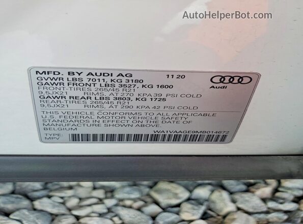 WA1VAAGE9MB014672 2021 AUDI E-TRON White Engine compartment view