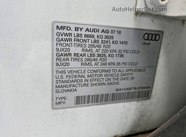 WA1VABF79JD055084 2018 AUDI Q7 White Widok wnętrza 360 stopni