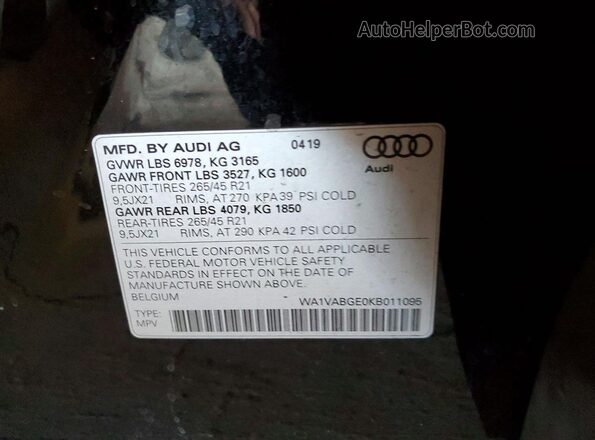 WA1VABGE0KB011095 2019 AUDI E-TRON Черный Вид подкапотного пространства