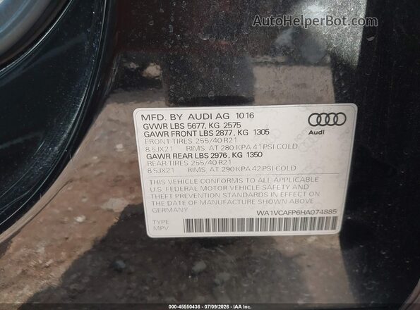 WA1VCAFP6HA074885 2017 AUDI SQ5 Black Widok komory silnika
