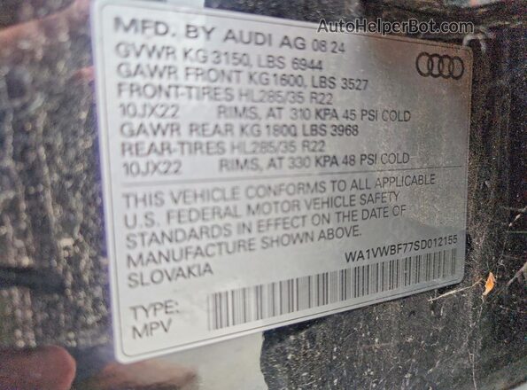 WA1VWBF77SD012155 2025 AUDI SQ7 Black Սալոնի 360 աստիճան տեսք