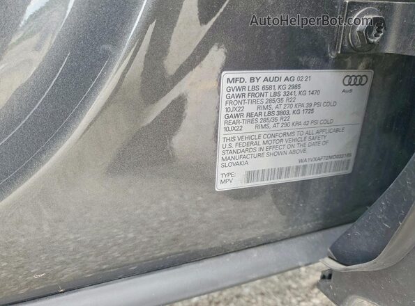 WA1VXAF72MD033165 2021 AUDI Q7 Gray VIN კოდის სტიკერის ხედი