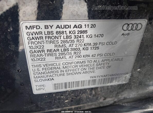 WA1VXAF74MD020109 2021 AUDI Q7 Black Շարժիչի բաժամունքի տեսք