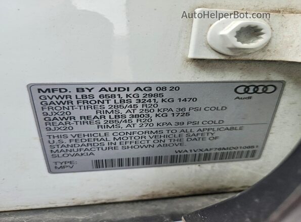 WA1VXAF76MD010651 2021 AUDI Q7 White Вид наклейки з VIN-кодом