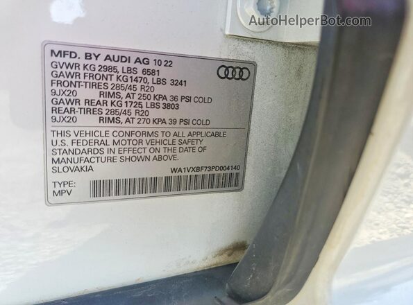 WA1VXBF73PD004140 2023 AUDI Q7 White Вид наклейки з VIN-кодом