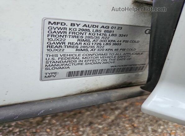 WA1VXBF76PD012300 2023 AUDI Q7 White VIN sticker view
