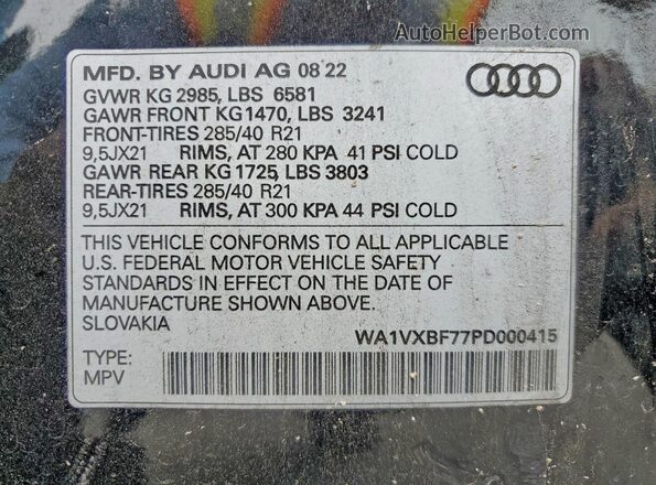 WA1VXBF77PD000415 2023 AUDI Q7 Black VIN კოდის სტიკერის ხედი