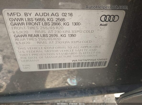 WA1W7AFP0GA104583 2016 AUDI Q5 Серый Вид подкапотного пространства