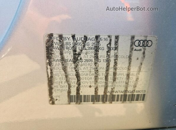 WA1W7AFP3GA148013 2016 AUDI Q5 Silver VIN sticker view