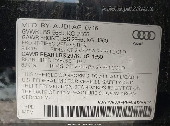 WA1W7AFP9HA028914 2017 AUDI Q5 Black Widok komory silnika
