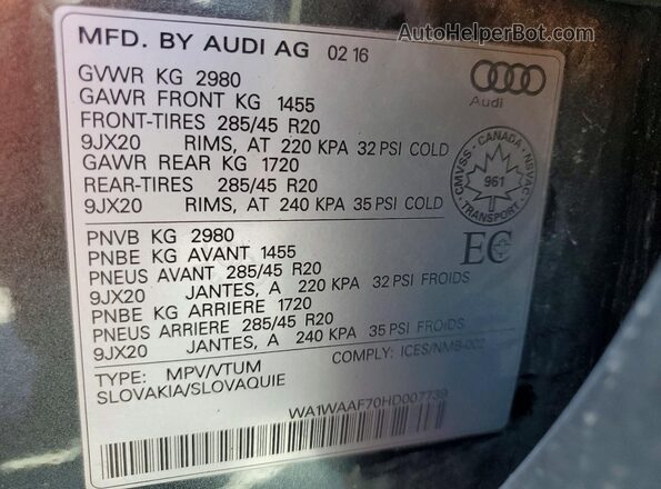 WA1WAAF70HD007739 2017 AUDI Q7 Gray Vista interior de 360 grados
