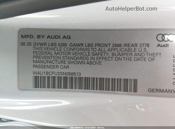 WAU1BCFU2SN058513 2025 AUDI ALL White Շարժիչի բաժամունքի տեսք