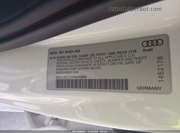 WAU1BCFU7SN043859 2025 AUDI ALL Белый Вид подкапотного пространства