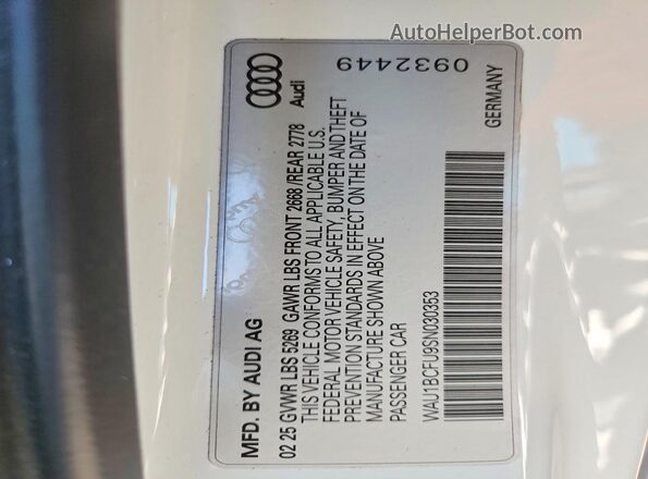 WAU1BCFU9SN030353 2025 AUDI A5 White Widok naklejki z numerem VIN