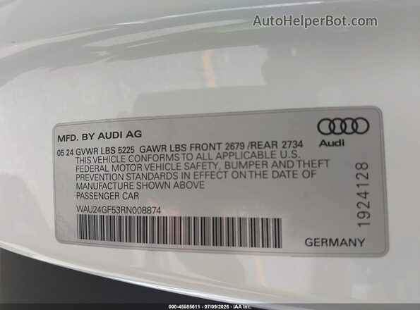 WAU24GF53RN008874 2024 AUDI S5 White Widok komory silnika