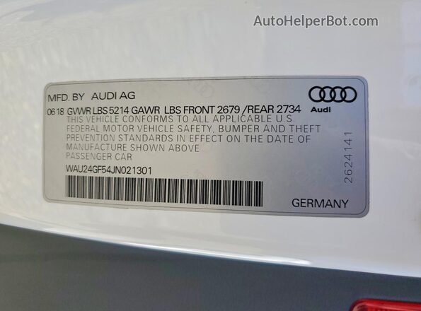 WAU24GF54JN021301 2018 AUDI S5 White Widok komory silnika