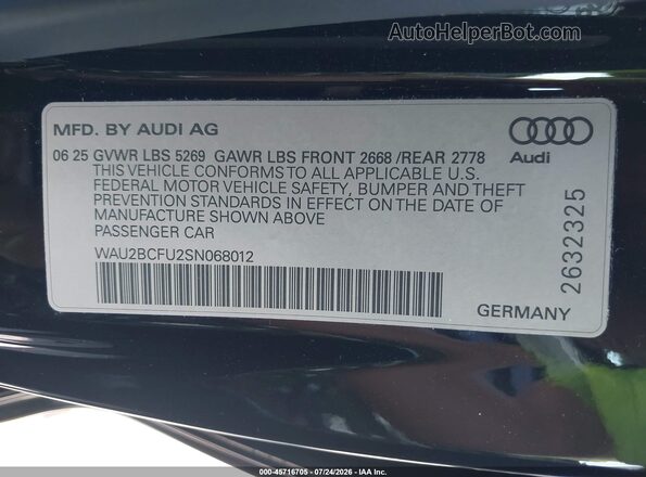 WAU2BCFU2SN068012 2025 AUDI ALL Black ძრავის განყოფილების ხედი