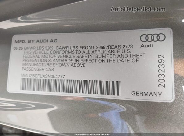 WAU2BCFUXSN054777 2025 AUDI ALL Gray ძრავის განყოფილების ხედი