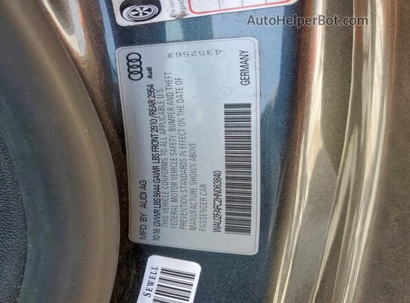 WAU2FAFC2HN063840 2017 AUDI S7 Gray Vista de la etiqueta del VIN